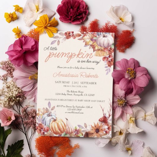 Elegant pompoen Herfst herfst bloemenBaby shower Kaart