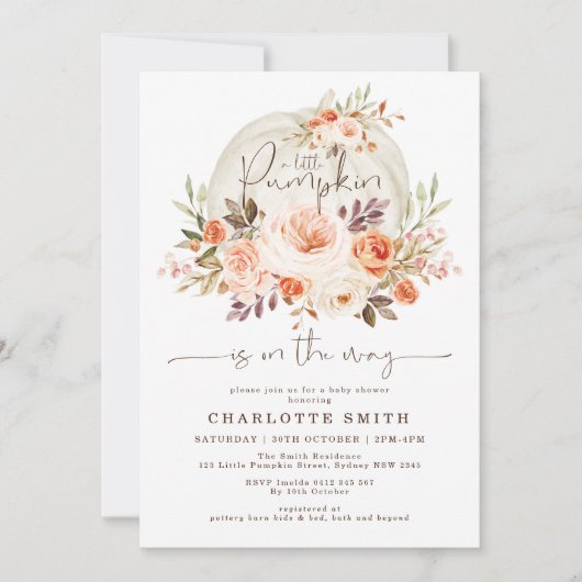 Elegant pompoen pastel Herfst bloemen Baby shower Kaart (Voorkant)