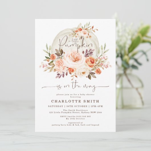 Elegant pompoen pastel Herfst bloemen Baby shower Kaart (Staand voorkant)