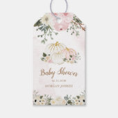 elegant pompoen roze floreel baby shower monogram cadeaulabel (Voorkant)