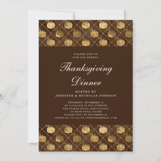Elegant Pompoen Thanksgiving Diner Party Kaart (Voorkant)