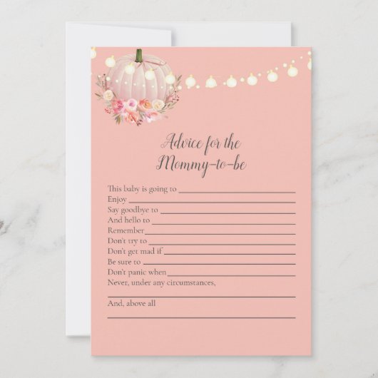 Elegant pompoenadvies voor mammie Baby shower game Kaart (Voorkant)