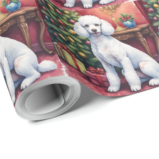 Elegant Poodle Beside Christmas Tree Holiday Dog  Cadeaupapier (Rol Hoek)