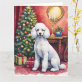 Elegant Poodle Beside Christmas Tree Holiday Dog  Kaart (Gele Bloem)