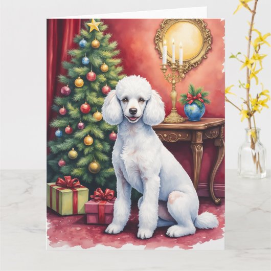Elegant Poodle Beside Christmas Tree Holiday Dog  Kaart (Gele Bloem)