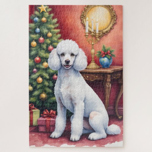 Elegant Poodle Beside Christmas Tree Holiday Dog Legpuzzel (Verticaal)