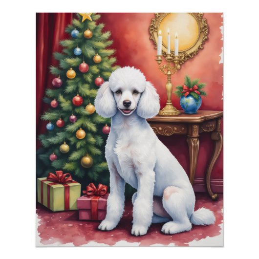 Elegant Poodle Beside Christmas Tree Holiday Dog  Perfect Poster (Voorkant)