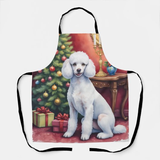 Elegant Poodle Beside Christmas Tree Holiday Dog Schort (Voorkant)