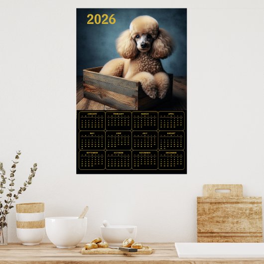Elegant Poodle in Wooden Crate – 2026 Classic Dog  Poster (Keuken)
