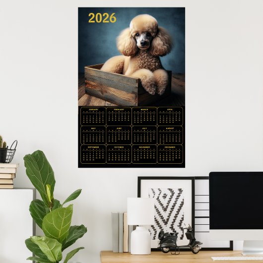Elegant Poodle in Wooden Crate – 2026 Classic Dog  Poster (Thuiskantoor)