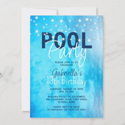 Elegant Pool Party Birthday Kaart (Voorkant)