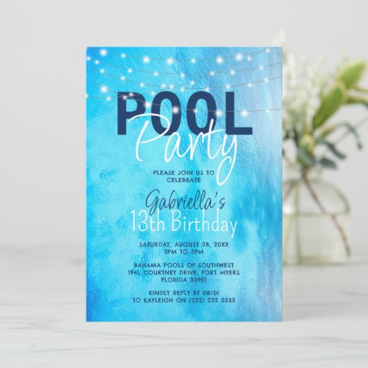 Elegant Pool Party Birthday Kaart (Staand voorkant)