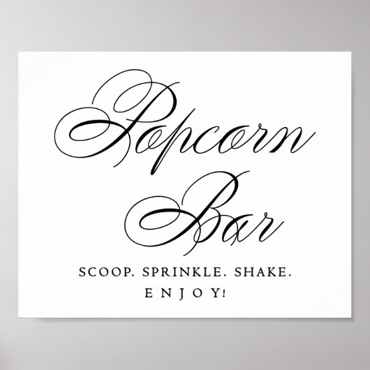 Elegant Popcorn Bar Black Script | Tabel behandeli Poster (Voorkant)