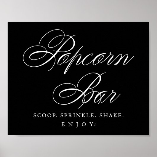 Elegant Popcorn Bar White script | Tabel behandeli Poster (Voorkant)
