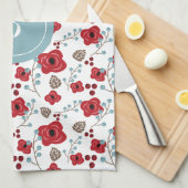 Elegant Poppies and Berries Pattern Monogram Theedoek (Quarter Fold)