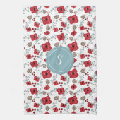 Elegant Poppies and Berries Pattern Monogram Theedoek (Verticaal)