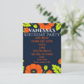 Elegant Poppies Black Birthday Invitation Briefkaart (Staand voorkant)