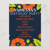 Elegant Poppies Black Birthday Invitation Briefkaart (Voorkant)