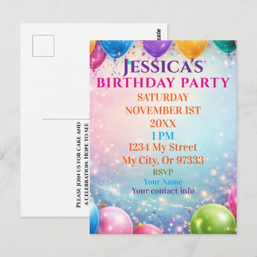 Elegant Poppies Black Birthday Invitation Briefkaart (Voorkant / Achterkant)