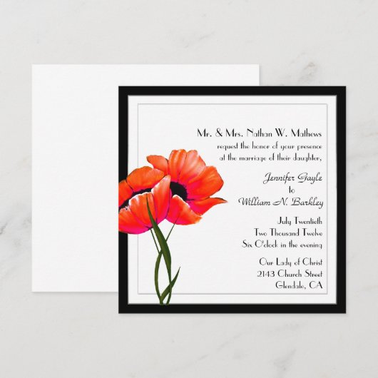 Elegant Poppies Custom Wedding Invitation Kaart (Voorkant / Achterkant)