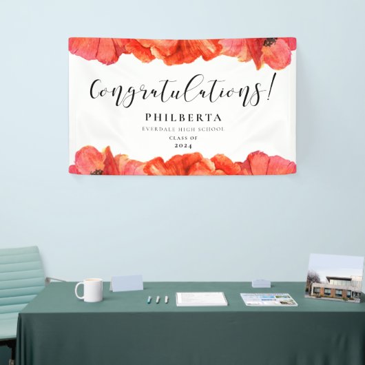 Elegant Poppies Graduation party Gefeliciteerd Spandoek (Beurs)