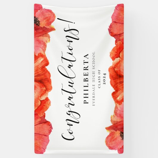 Elegant Poppies Graduation party Gefeliciteerd Spandoek (Verticaal)