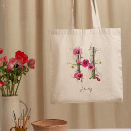 Elegant Poppies Letter 'H' Monogram Aangepaste naa Tote Bag