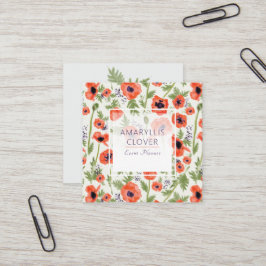 Elegant Poppies Oranje Waterverf Patroon Vierkante Visitekaartje