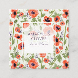 Elegant Poppies Oranje Waterverf Patroon Vierkante Visitekaartje