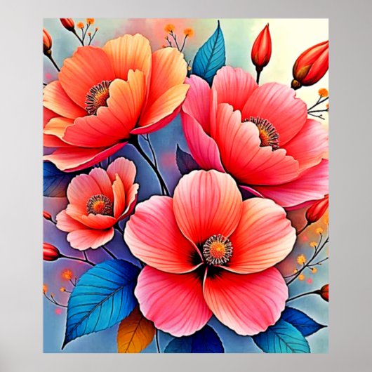 Elegant Poppies: Radiant Nature Art Poster (Voorkant)