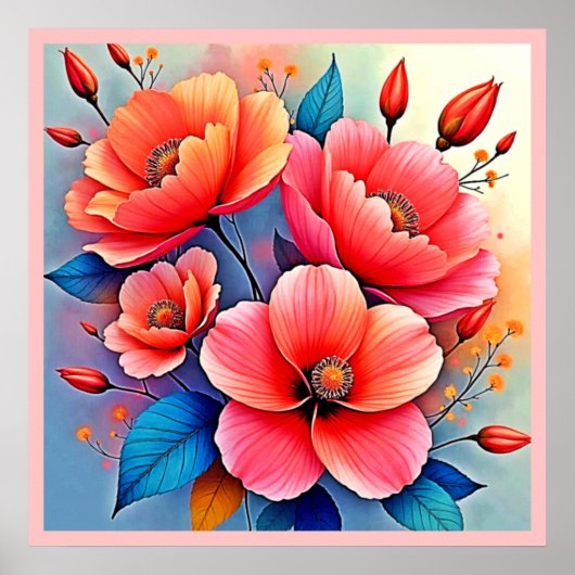 Elegant Poppies: Radiant Nature Art Poster (Voorkant)