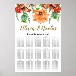 Elegant Poppies Wedding Seding Chart Poster