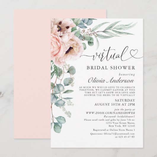 Elegant Poppy Eucalyptus virtueel Vrijgezellenfees Kaart (Voorkant / Achterkant)