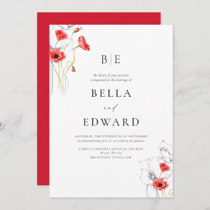 Elegant Poppy Red WildFlowers Formele bruiloft Kaart