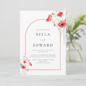 Elegant Poppy Rode Waterverf Bloemenbruiloft Kaart (Staand voorkant)