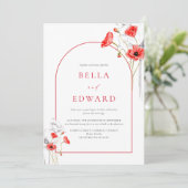 Elegant Poppy Rode Waterverf Wildflowers Bruiloft Kaart (Staand voorkant)