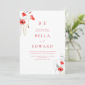 Elegant Poppy Rood Monogram Bloemen Formele Bruilo Kaart (Staand voorkant)