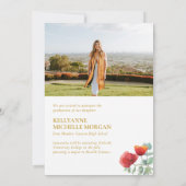 Elegant Poppy Waterverf Floral 2 foto Afstuderen Aankondiging (Achterkant)