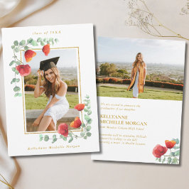 Elegant Poppy Waterverf Floral 2 foto Afstuderen Aankondiging