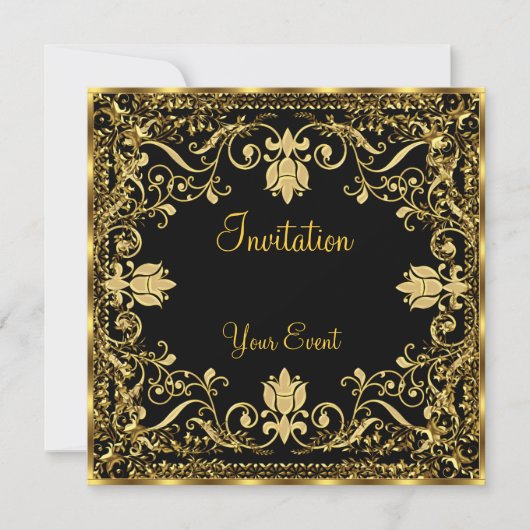 Elegant Popular Black and Gold Invitation Kaart (Voorkant)
