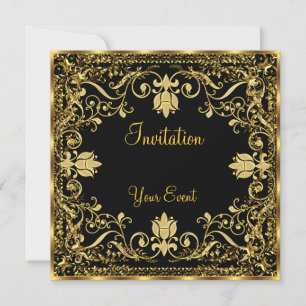 Elegant Popular Black and Gold Invitation Kaart