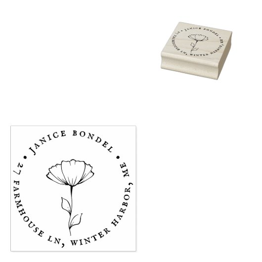 Elegant popy Flower  Font Return-adres Rubberstempel (Gestempeld)