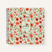 Elegant popy Waterverf Floral Patroon met naam Notitieboek (Voorkant)
