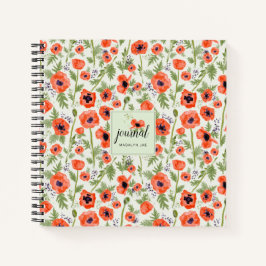 Elegant popy Waterverf Floral Patroon met naam Notitieboek