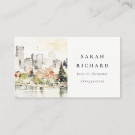 Elegant Portland Oregon City Scape Waterverf Visitekaartje
