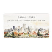 Elegant Portland Oregon Skyline Waterverf Adres Etiket (Voorkant)