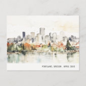 Elegant Portland Oregon Skyline Waterverf Reizen Briefkaart (Voorkant)