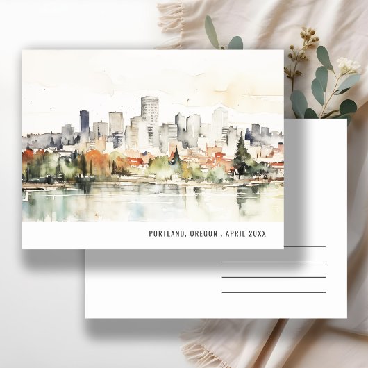 Elegant Portland Oregon Skyline Waterverf Reizen Briefkaart