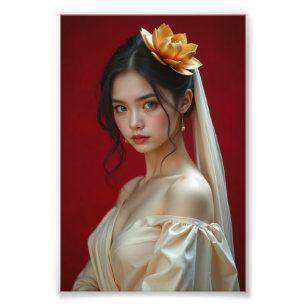 Elegant portret van een jonge vrouw met gouden lot foto afdruk