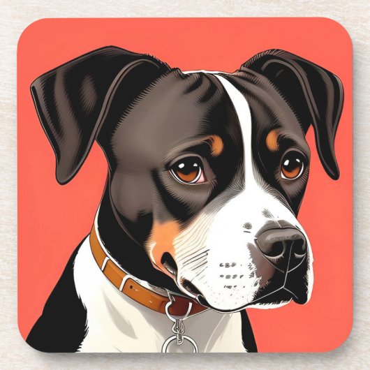 Elegant portret van een zwart-witte hond bier onderzetter (Voorkant)